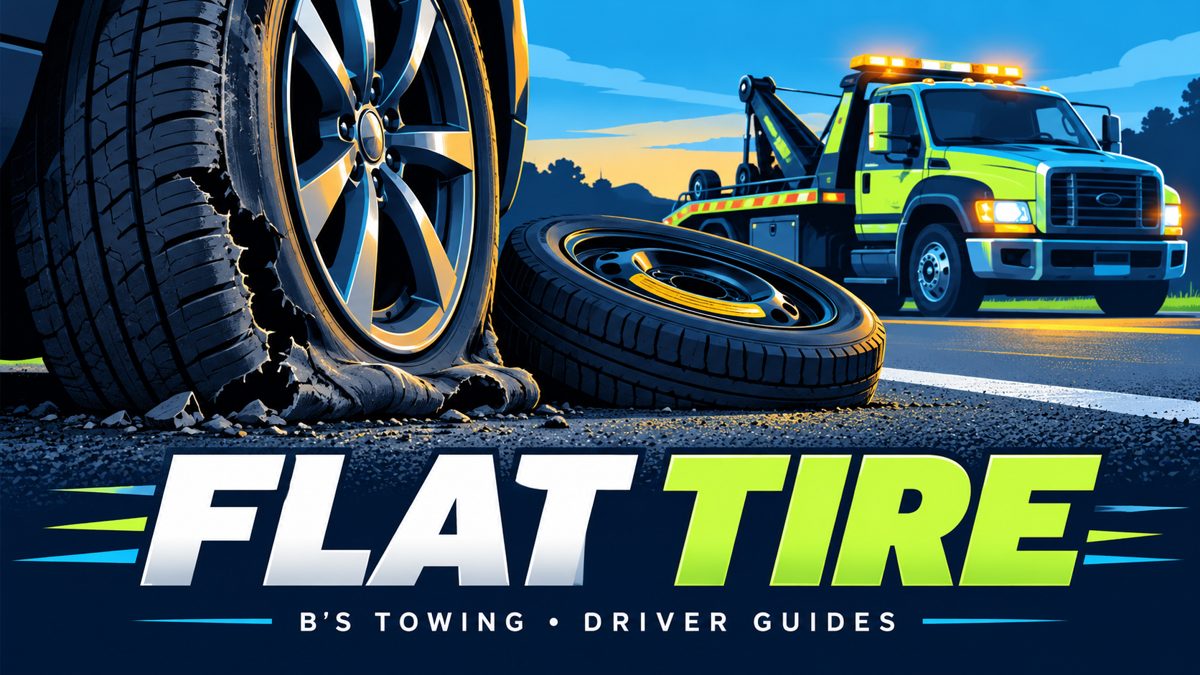 Illustration of a vehicle with a flat tire beside a road